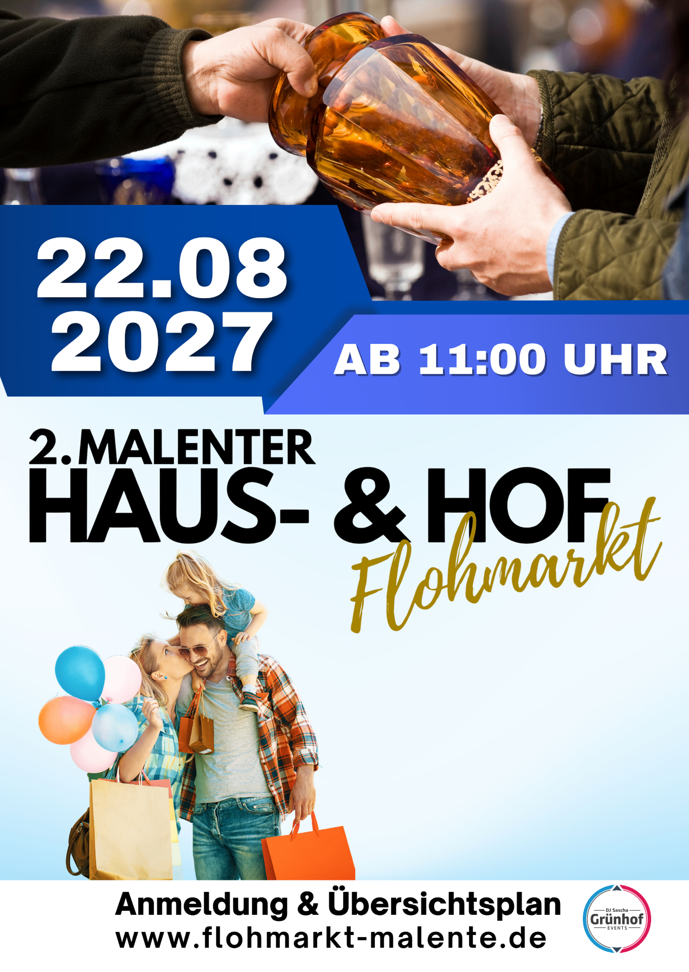 Offizielles Plakat zum 2. Malenter Haus- & Hofflohmarkt am 22.08.2027 ab 11:00 Uhr